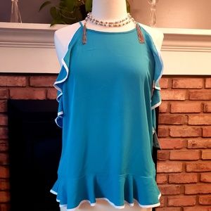 Society Girl by Trixxi  teal cold shoulder ruffle